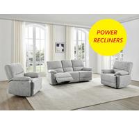 SC FURNITURE LIMITED Grey Fabric Electric Reclining 3 Seater + 2 Armchairs - Oxford