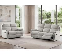 SC FURNITURE LIMITED Grey Genuine Leather Reclining 3 Seater + 2 Seater Recliner Sofas - Aberino