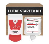 SC Johnson Professional InstantFOAM Hand Sanitiser Dispenser Kit, 1 Litre | Wall mounted manual dispenser and 1 litre perfume-free alcohol foam cartridge, Skin Hypoallergic, for Professional Use only