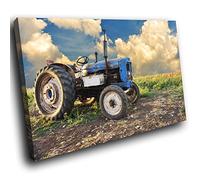 SC115SB Framed Canvas Print Colourful Wall Art - Retro Blue Green Tractor - Modern Scenic Living Room Bedroom Piece Home Decor Interior Design Easy Hang Guide (45X30CM)