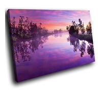 SC122SB Framed Canvas Print Colourful Wall Art - Purple River Sunset Nature - Modern Scenic Living Room Bedroom Piece Home Decor Interior Design Easy Hang Guide (45X30CM)
