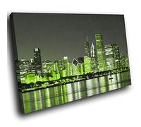 SC345SC Framed Canvas Print Colourful Wall Art - Green New York City Cool - Modern Scenic Living Room Bedroom Piece Home Decor Interior Design Easy Hang Guide (60X40CM)