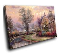 SC412SB Framed Canvas Print Colourful Wall Art - Retro Colourful Country Cottage - Modern Scenic Living Room Bedroom Piece Home Decor Interior Design Easy Hang Guide (45X30CM)