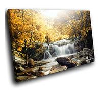 SC438SB Framed Canvas Prints Colourful Wall Art - Yellow Forest Waterfall Cool - Modern Scenic Living Room Bedroom Piece Home Decor Interior Design Easy Hang Guide