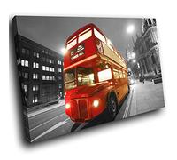 SC442SB Framed Canvas Print Colourful Wall Art - Red London Bus Black White - Modern Scenic Living Room Bedroom Piece Home Decor Interior Design Easy Hang Guide (45X30CM)