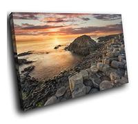 SC879SB Framed Canvas Print Colourful Wall Art - Giants Causeway Sunset Ireland - Modern Scenic Living Room Bedroom Piece Home Decor Interior Design Easy Hang Guide (45X30CM)