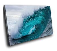 SC993SB Framed Canvas Print Colourful Wall Art - Blue Teal White Wave Nature - Modern Scenic Living Room Bedroom Piece Home Decor Interior Design Easy Hang Guide (45X30CM)