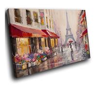 SC994SB Framed Canvas Print Colourful Wall Art - Colourful Paris Street Retro - Modern Scenic Living Room Bedroom Piece Home Decor Interior Design Easy Hang Guide (45X30CM)