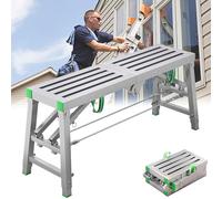 Scaffolding Platform 440kg Capacity Folding Adjustable Portable Work Platform Ladder, for Home Engineering Workbench Folding Steel Scaffolding Ladder,140cm