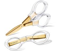 SCAIKTIG 3.8 Inch Folding Travel Scissors Set of 2 Small Folding Safety Scissors All Purpose Clear Acrylic Handles with Comfortable Grip Blades