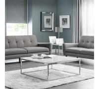 Scala Coffee Table - 90cm - Square - White Marble Effect and Chrome