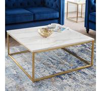 Scala Coffee Table - 90cm - Square - White Marble Effect and Gold