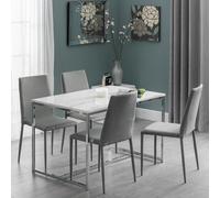 Scala Dining Table - 4 Seater - White Marble Effect and Chrome