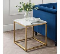 Scala Lamp Table - Square - White Marble Effect and Gold