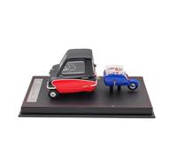 Scale Die-Cast Metal 1:18 For P50 Three-wheeled Miniature Car With Trailer Resin Model Classic Toy Car Hobby Collection For Vehicles Fans(Red and black)