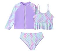 Scale Pattern Girls Long Sleeve Zip Up Rash Guard Two Piece Swimwear Set with Matching Shorts 4t Bathing Suit Traje De BañO NiñA Black One Swimsuits