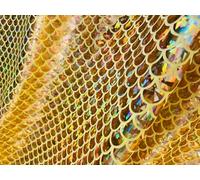 Scale Pattern Iridescent Foil Stretch Fabric - Shiny Fish Tail Look - 150cm Wide Metallic Spandex for Costume & Crafts (Gold on Yellow, 1 Metre)