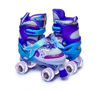Scale Sports Kids Roller Skates for Girls Toddler Adjustable Roller Skate Children Beginners Skates for Girls Mermaid Inspired Pattern with Light Up Wheels for Outdoor Sports (Purple, M UK 12-2)