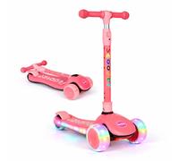 Scale Sports Scooter for Kids Ages 4-7 with Music & LED Light Up Wheels, 3 Wheel Foldable Lean-to-Steer Scooter, Adjustable Height Toddler Scooter for Boys & Girls Pink