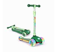 Scale Sports Scooter for Kids Ages 4-7 with Music & LED Light Up Wheels, 3 Wheel Foldable Lean-to-Steer Scooter, Adjustable Height Toddler Scooter for Boys & Girls Green