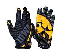 Scale Wear Design University of Iowa Hawkeyes Football Gloves with Super Sticky Silicone Grip Palms - Sticky Football Receiver Gloves for Men & Youth (Black, Adult-L)