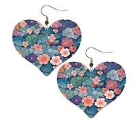 Scales and flowers pattern Leather Earrings for Women Heart Earring Lightweight Dangle Earrings Jewelry Gifts, One Size, No Gemstone
