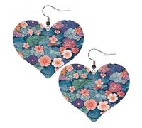 Scales and flowers pattern Leather Earrings for Women Heart Earring Lightweight Dangle Earrings Jewelry Gifts
