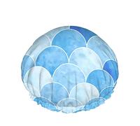 Scales Shower Cap,Watercolor Blue Fish Mermaid Scales Pattern Waterproof Double Layer Bath Caps Perfect For All Hair Lengths And Thicknesses