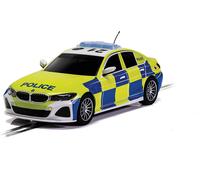 Scalextric BMW 330i M-Sport Police Car 1:32 Slot Race Car C4165, Yellow, Blue & White