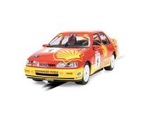 Scalextric C4632 Ford Sierra Sapphire Slot Car, BTCC 1990 Rob Gravett, 1:32 Scale, Red and Yellow Livery, with Lights and Magnatraction