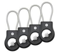 SCALLOP Airtag Keychain Holder 4 Pack, Air Tag Lock Case Holders with Wire Cable, Sturdy Protection Airtag Key Chain, Compatible Apple Airtag for Key Ring,Keys, Luggage.Black
