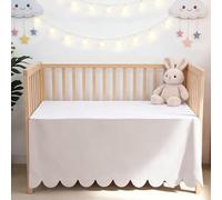 Scallop Edge Crib Skirt Ivory, 100% Egyptian Cotton 400 Thread Count Crib Skirt Dust Ruffle,Double Layer,Durable,Smooth Toddler Bedding Skirt for Baby Girls or Boys, 52"X28" with 14"