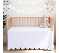 Scallop Edge Crib Skirt White, 100% Egyptian Cotton 400 Thread Count Crib Skirt Dust Ruffle,Double Layer,Durable,Smooth Toddler Bedding Skirt for Baby Girls or Boys, 52"X28" with 14"