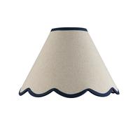 Traditional Scallop Edge Natural Textured Linen Coolie Lamp Shade with Navy Blue Cotton Trims | 30cm x 20cm | for Ceiling Pendant or Lamp by Happy Homewares