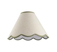 Classic Scallop Edge Natural Textured Linen Coolie Lamp Shade with Olive Green Cotton Trims | 30cm x 20cm | for Ceiling Pendant or Lamp by Happy Homewares
