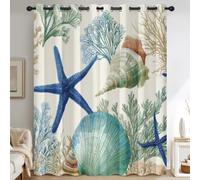 Scallop Shell Curtains 54 Drop & Home Decor, Nautical Seashell Blackout Curtains for Living Room Bedroom Accessories, Eyelet Thermal Drapes 46 x 54 Inch 2 Panels G&-34