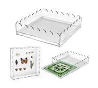 Scalloped Acrylic Tray with Magnetic Mat - 9.8"x9.8" Vanity Tray for Perfume with Drawer,Customizable for Photos,Artwork,Jewelry，Messages,Durable Perfect for Home Decor,Bathroom Counter Organizer