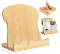 Scalloped Bamboo Cookbook Stand with Removable Cutting Board, Adjustable Recipe Holder & Charcuterie Board, 2-in-1 Kitchen Counter Decor and Serving Tray