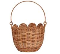 Scalloped Basket, Round Wicker Easter Basket with Handle, Rustic Wicker Storage Orangizer for Picnic Camping Bathroom, Bedroom Organizing
