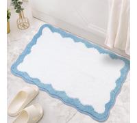 Scalloped Bath Rug 20" x 32" Luxury Microfiber Soft Non Slip White and Navy Scalloped Bathroom Rug for Tub Showers Washable Absorbent Irregular Shaped Rug Cute Bath Mat for Bedroom Decor Aesthetic