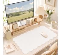 Scalloped Desk Mat,31.5"x15.7" Large Mouse Pad for Desk Pad,Beige