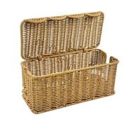 Scalloped Edge Handmade Cable Management Box, Elegant Plastic Rattan Cable Organizer, 2 Open Slots Sturdy Cord Hider Box, Under Desk Cord Organizer for Home TV Wires Computer Router USB Hub Strip (1)