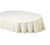 Scalloped Edge Plain Tablecloth, Linen Look Weave in a 54 x 72" (137 x 183 cm) Oval, Stain Resistant and Non-iron. (Cream (31608))