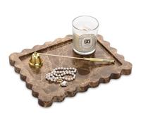 Scalloped Marble Decorative Tray,Luxury Natural Stone Bathroom Vanity Tray, Dresser Top Perfume Coffee Home Kitchen Toilet Sink Tray, Key Trinket Ring (Light Emperador, 10.8 * 8)