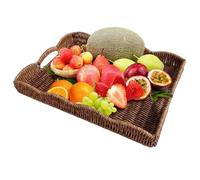 Scalloped Tray Large Rectangle Wicker Tray with Built-in Handles Decorative Serving Basket for Decorative & Organizing 14.8x11x2 Inch HOME