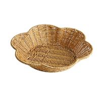 Scalloped Wicker Basket - Handmade PP Rattan Style Serving Tray | Fan-Shaped Rim Decorative Fruit Candy Bread Basket | Curved Seashell Tray for Home Kitchen Tea Table Display