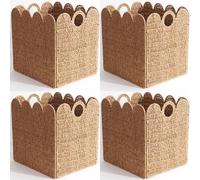 Scalloped Wicker Storage Cubes Basket, 12”x12“ Heavy Duty Paper rope/Hyacinth/Seagrass Baskets for Shelves, Foldable Natural Boho Square Bins (Paper Rope, 12 x 12 x 12in, 4-Pack)