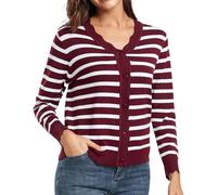 Scalloped Women's Knit Cardigan, Lightweight & Stylish Sweater Jacket. Versatile for Spring/Fall, Soft Texture. Button Closure, Various Hues. Perfect for Daily Wear, Work (Wine, XXL)