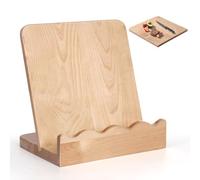 Scalloped Wooden Cookbook Stand with Removable Cutting Board - Adjustable Recipe Book Holder, Charcuterie Board & Kitchen Serving Tray - Kitchen Counte Decor/Maple Wood
