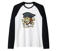 Scallywag Pirate Skull and Crossbones Jolly Roger Raglan Baseball Tee